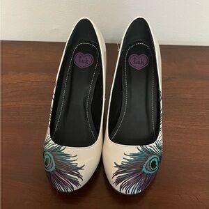 TUK Cream and Purple Heels with peacock feather design